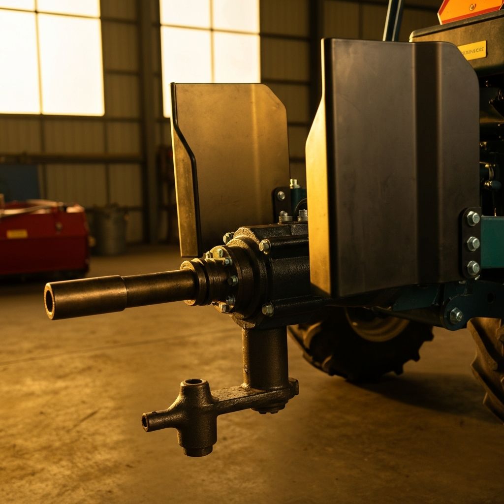 PTO shaft with protective safety shields properly installed on compact tractor driveline